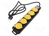 Plug socket strip: supply; Sockets: 5; 250VAC; 16A; black,yellow LOGILINK