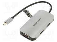 Hub USB; USB 3.0; silver; 5Gbps; 0.15m; 100W; Colour: black VENTION