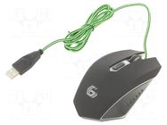 Mouse; black,green; USB A; optical,wired; DPI change button; 1.3m GEMBIRD