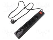 Extension lead; 3x1.5mm2; Sockets: 6; PVC; black; 1.5m; 16A JONEX