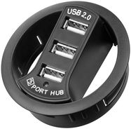 3-Port USB Built-In Hub, black - for installation in 60 mm desk feed-throughs