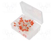 Kit: LED; THT; 3mm; 50pcs; red; 3÷15V; plastic box; 8mA; 30°; 2180mcd OPTOSUPPLY