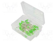 Kit: LED; THT; 3mm; 50pcs; green; 3÷15V; plastic box; 7.5mA; 40° OPTOSUPPLY