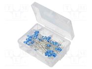 Kit: LED; THT; 3mm; 50pcs; blue; 3÷15V; plastic box; 7.5mA; 30° OPTOSUPPLY