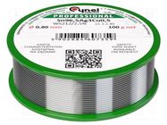 Tin; lead free; Sn96,5Ag3Cu0,5; 0.8mm; 100g; reel; 217÷220°C; 2.5% CYNEL