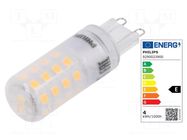 LED lamp; warm white; G9; 230VAC; 480lm; P: 4W; 300°; 2700K PHILIPS