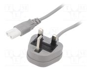 Cable; 2x0.75mm2; BS 1363 (G) plug,IEC C7 female; PVC; 1.8m; grey LIAN DUNG