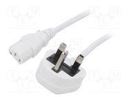 Cable; 3x0.75mm2; BS 1363 (G) plug,IEC C13 female; PVC; 1m; white LIAN DUNG