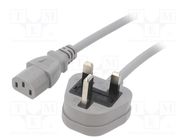 Cable; 3x1mm2; BS 1363 (G) plug,IEC C13 female; PVC; 3m; grey; 3A LIAN DUNG