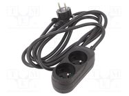 Extension lead; 3x1.5mm2; Sockets: 2; PVC; black; 3m; 16A JONEX