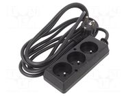 Extension lead; 3x1.5mm2; Sockets: 3; PVC; black; 3m; 16A JONEX