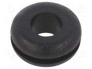 Grommet; Ømount.hole: 9.53mm; Øhole: 6.35mm; rubber; black 