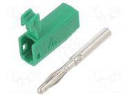 Connector: 2mm banana; plug; 10A; 30VAC; 60VDC; green; 0.5mm2 STÄUBLI