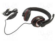 Headphones with microphone; black,red; USB A; headphones; 2m GEMBIRD