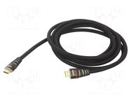 Cable; HDMI plug,both sides; PVC; textile; HDMI 1.4; 3m; black VCOM