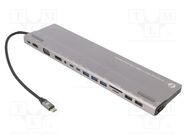 Accessories: hub USB; USB 3.0,USB 3.1; 0.18m; black; 5Gbps; silver 