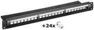 19 inch (48.3 cm) Keystone Patch Panel Pack (1 U), black - incl. 24x CAT 6 modules (UTP)