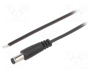 Cable; 2x0.35mm2; wires,DC 5,5/2,1 plug; straight; black; 1.5m BQ CABLE