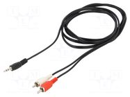 Cable; Jack 3.5mm 3pin plug,RCA plug x2; 3m; black; PVC VCOM