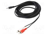 Cable; Jack 3.5mm plug,RCA plug x2; 5m; black; PVC VCOM