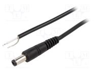 Cable; 1x0.5mm2; wires,DC 5,5/2,1 plug; straight; black; 1.5m WEST POL