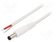 Cable; 1x1mm2; wires,DC 5,5/2,1 plug; straight; white; 0.5m WEST POL