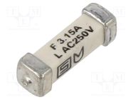 Fuse: fuse; quick blow; 3.15A; 250VAC; 125VDC; SMD; ceramic; copper SCHURTER