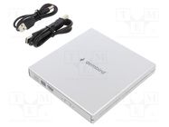 External DVD drive; silver; USB B; USB 2.0; 140x140x14mm GEMBIRD