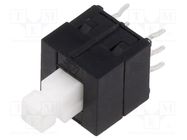 Switch: push-button; Pos: 2; DPDT; 0.1A/30VDC; Illumin: none; THT E-SWITCH