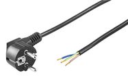 Angled Protective Contact Cable for Assembly, 3 m, Black, 3 m - safety plug hybrid (type E/F, CEE 7/7) 90° > Loose cable ends