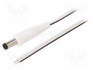 Cable; 2x0.5mm2; wires,DC 5,5/2,1 plug; straight; white; 1.5m WEST POL