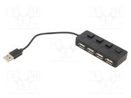 Hub USB; USB A socket x4,USB A plug; USB 2.0; with switch; black GEMBIRD