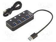 Hub USB; USB A socket x4,USB A plug; USB 3.1; with switch; black GEMBIRD