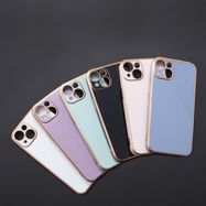 Lighting Color Case for iPhone 12 Pro Max pink gel cover with gold frame, Hurtel