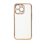 Lighting Color Case for iPhone 12 Pro Max white gel cover with gold frame, Hurtel