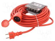 Extension lead; 3x2.5mm2; Sockets: 1; rubber; red; 20m; 16A KEL