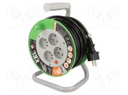 Extension lead; 3x1.5mm2; reel; Sockets: 4; PVC; black; 15m; 16A KEL