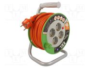 Extension lead; 3x1.5mm2; reel; Sockets: 4; PVC; orange; 15m; 16A KEL