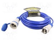 Extension lead; 3x1.5mm2; Sockets: 1; PUR; blue; 10m; 16A KEL