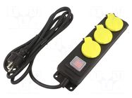 Extension lead; 3x1.5mm2; Schuko; Sockets: 3; rubber; black; 3m; 16A PLASTROL