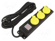 Extension lead; 3x1.5mm2; Schuko; Sockets: 3; rubber; black; 5m; 16A PLASTROL