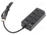 Hub USB; USB A socket x4,USB A plug; USB 2.0; with switch; black GEMBIRD