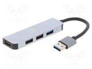 Hub USB; USB A socket x4,USB A plug; USB 2.0,USB 3.1; grey GEMBIRD