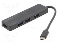 Hub USB; USB A socket x4,USB C plug; USB 3.1; black; Len: 0.15m GEMBIRD