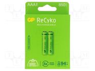 Re-battery: Ni-MH; AAA,R3; 1.2V; 850mAh; ReCyko; blister; Ready2Use GP