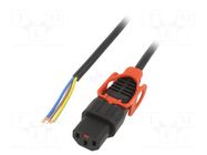 Cable; IEC C13 female,wires; 3m; with IEC LOCK+ locking; black SCHAFFNER