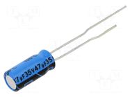 Capacitor: electrolytic; THT; 47uF; 35VDC; Pitch: 2mm; ±20%; 2000h VISHAY