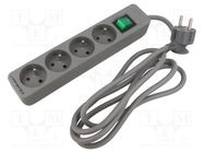 Extension lead; 3x1.5mm2; Sockets: 4; grey; 1.8m; 16A QOLTEC