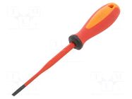 Screwdriver; slim; insulated; slot; 4,0x0,8mm; Blade length: 100mm UNIOR