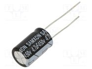 Capacitor: electrolytic; THT; 4.7uF; 450VDC; Ø10x20mm; ±20% SAMXON